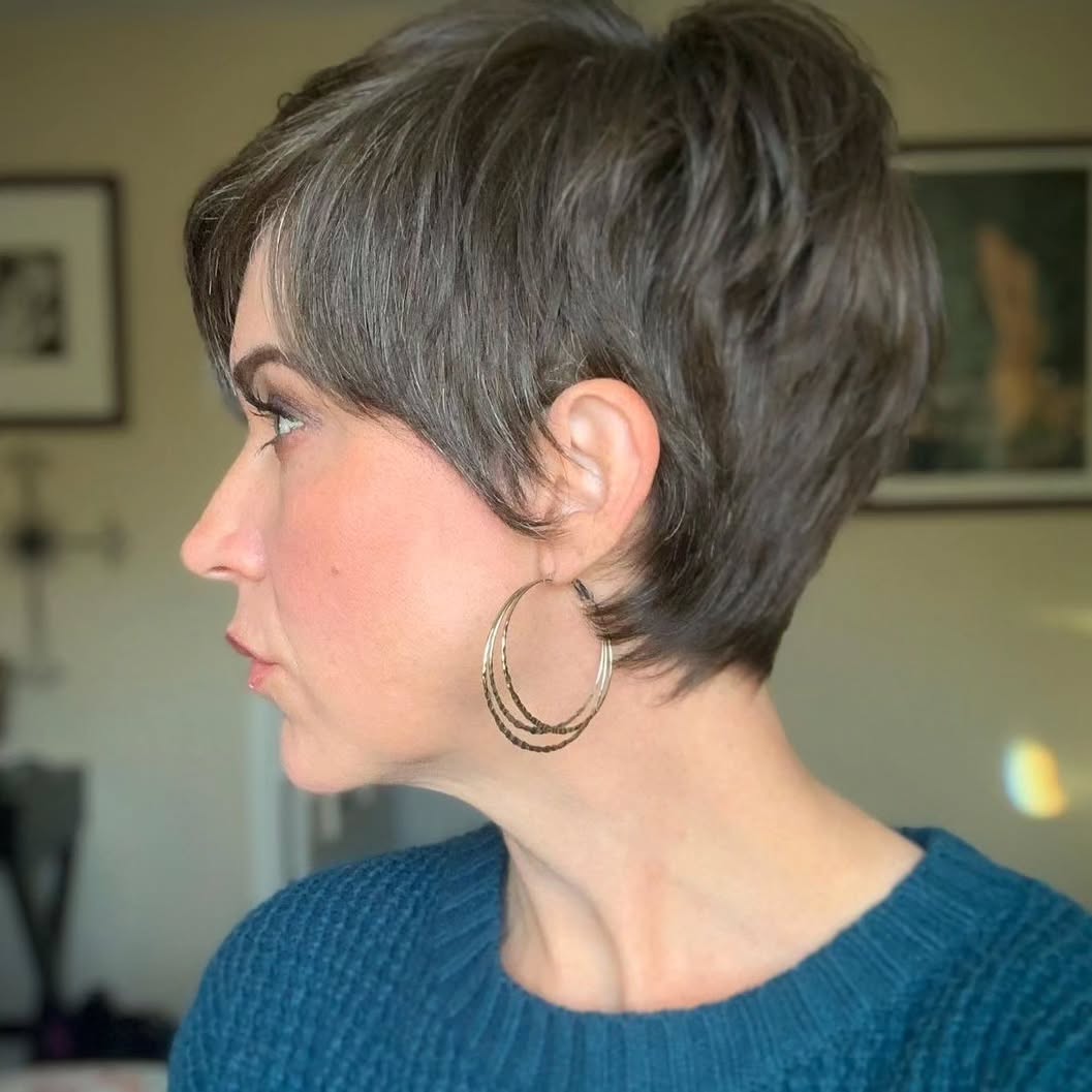 textured pixie with a side part