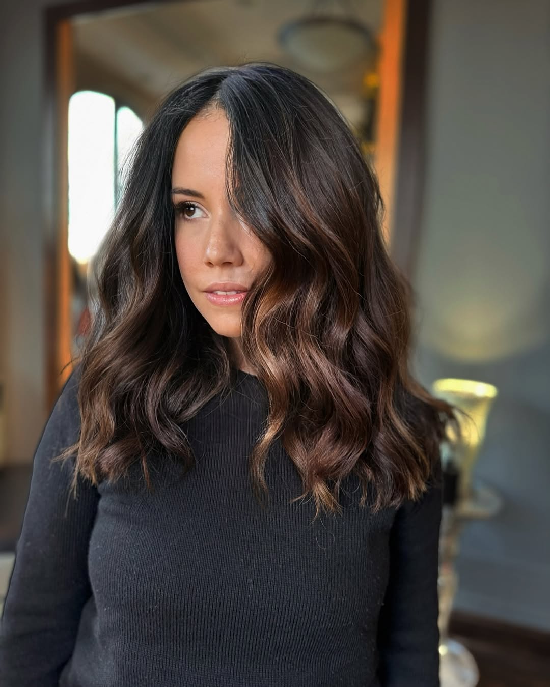 brunette hair with cinnamon caramel highlights