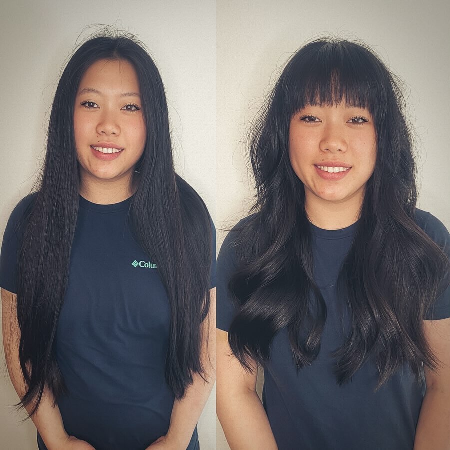 d'une longueur de cheveux à une coupe dégradée avec frange