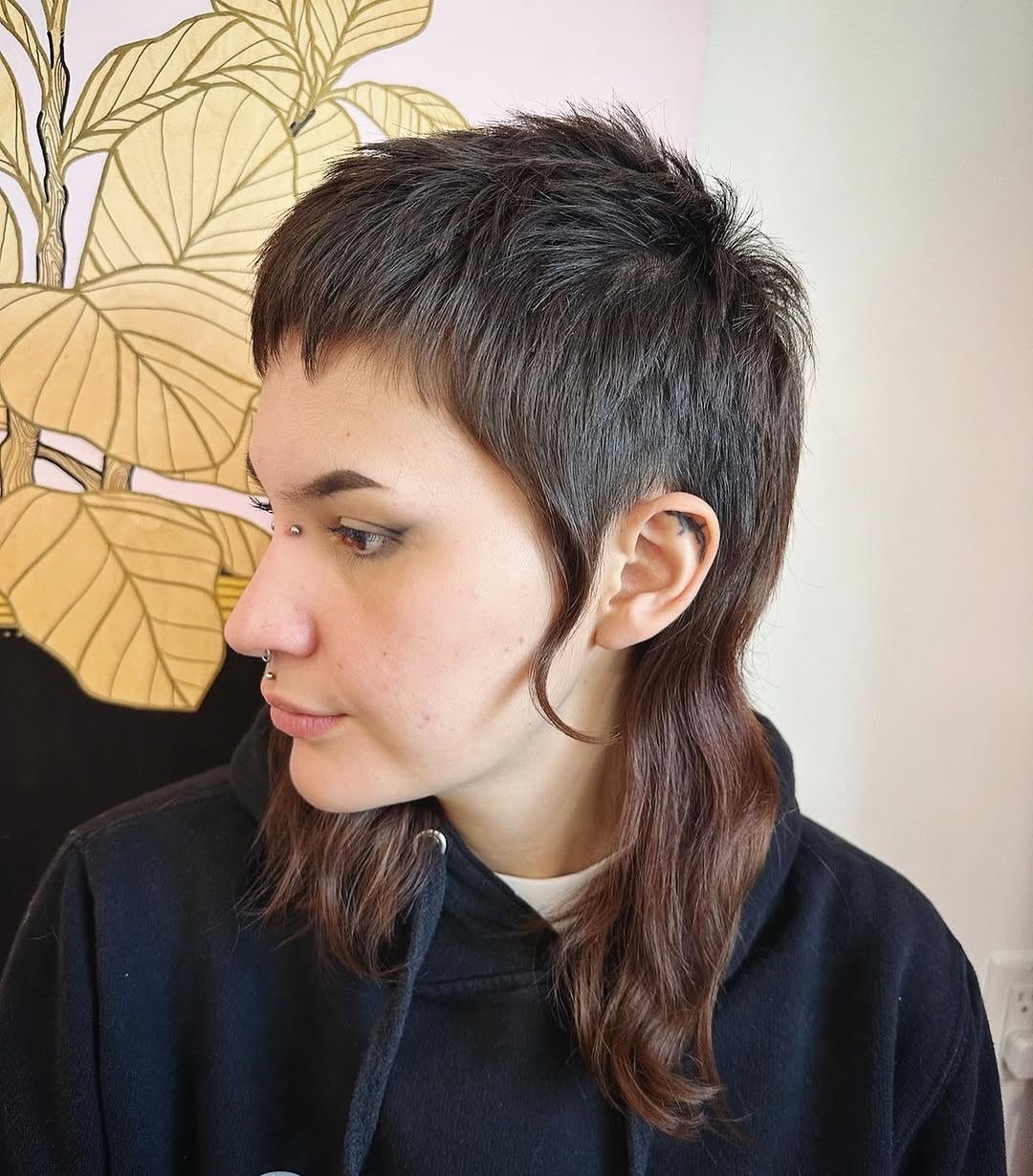 mullet pixie desgrenhado com franja cortada