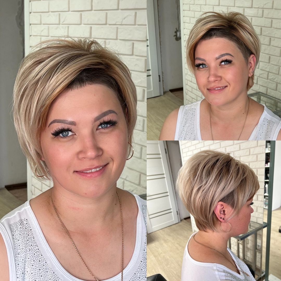 cabelo curto com duas cores e franja lateral