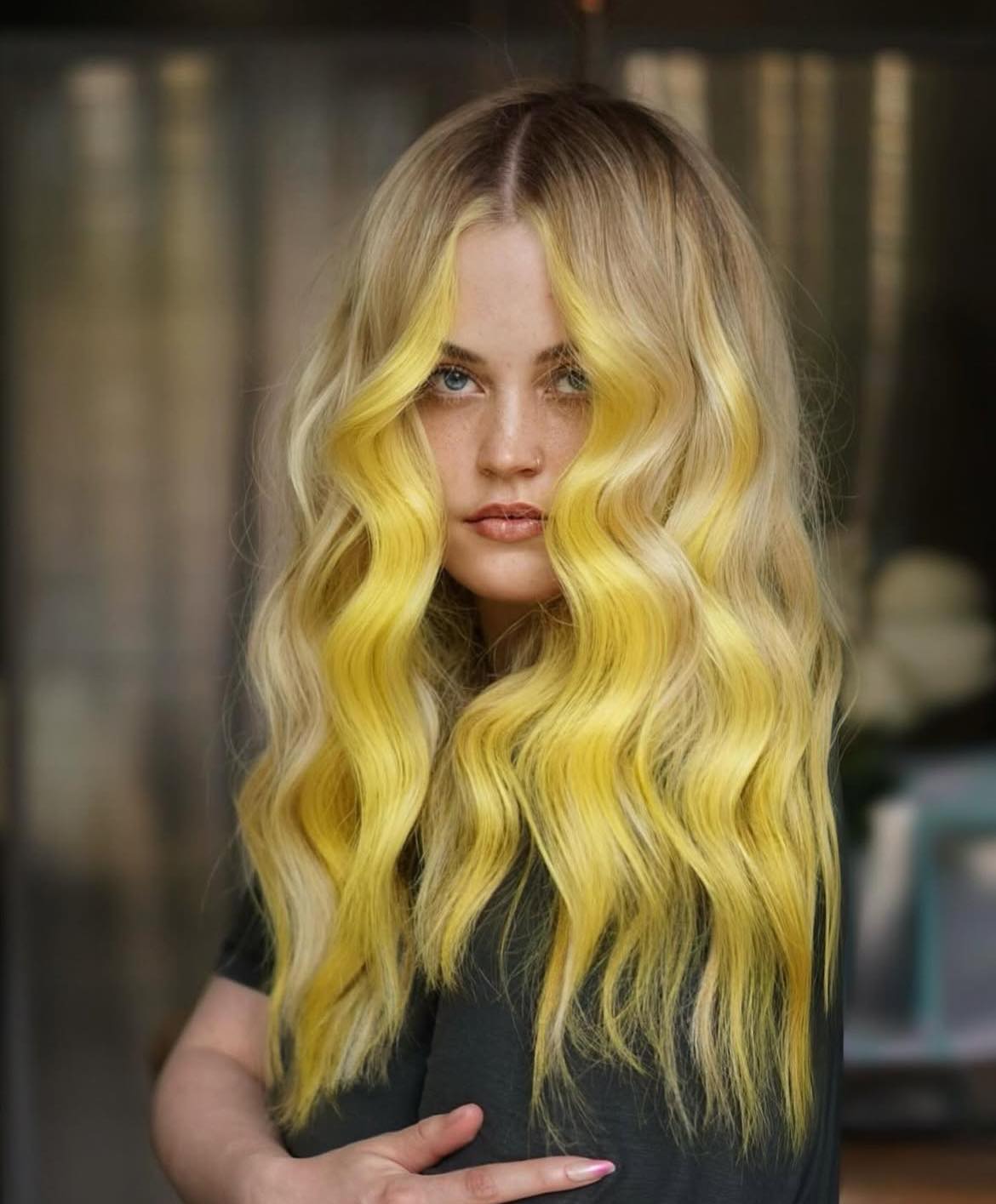 Yellow Money Piece On Blonde Hair