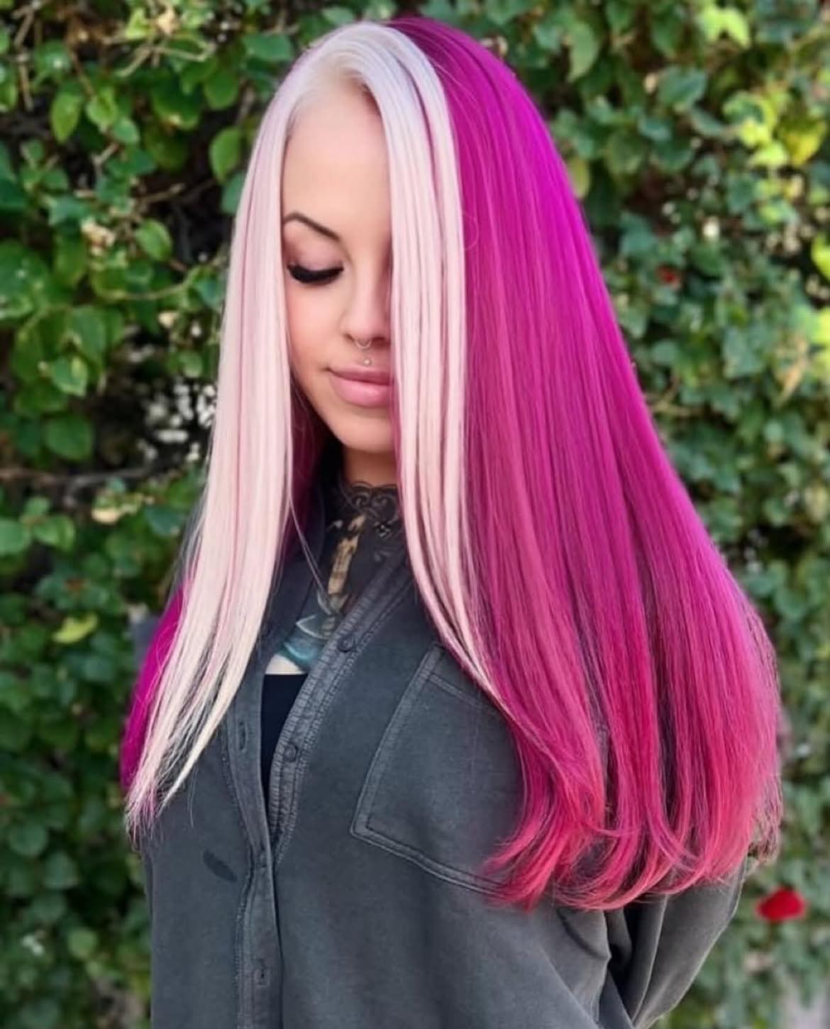 Blonde Money Piece On Pink Hair