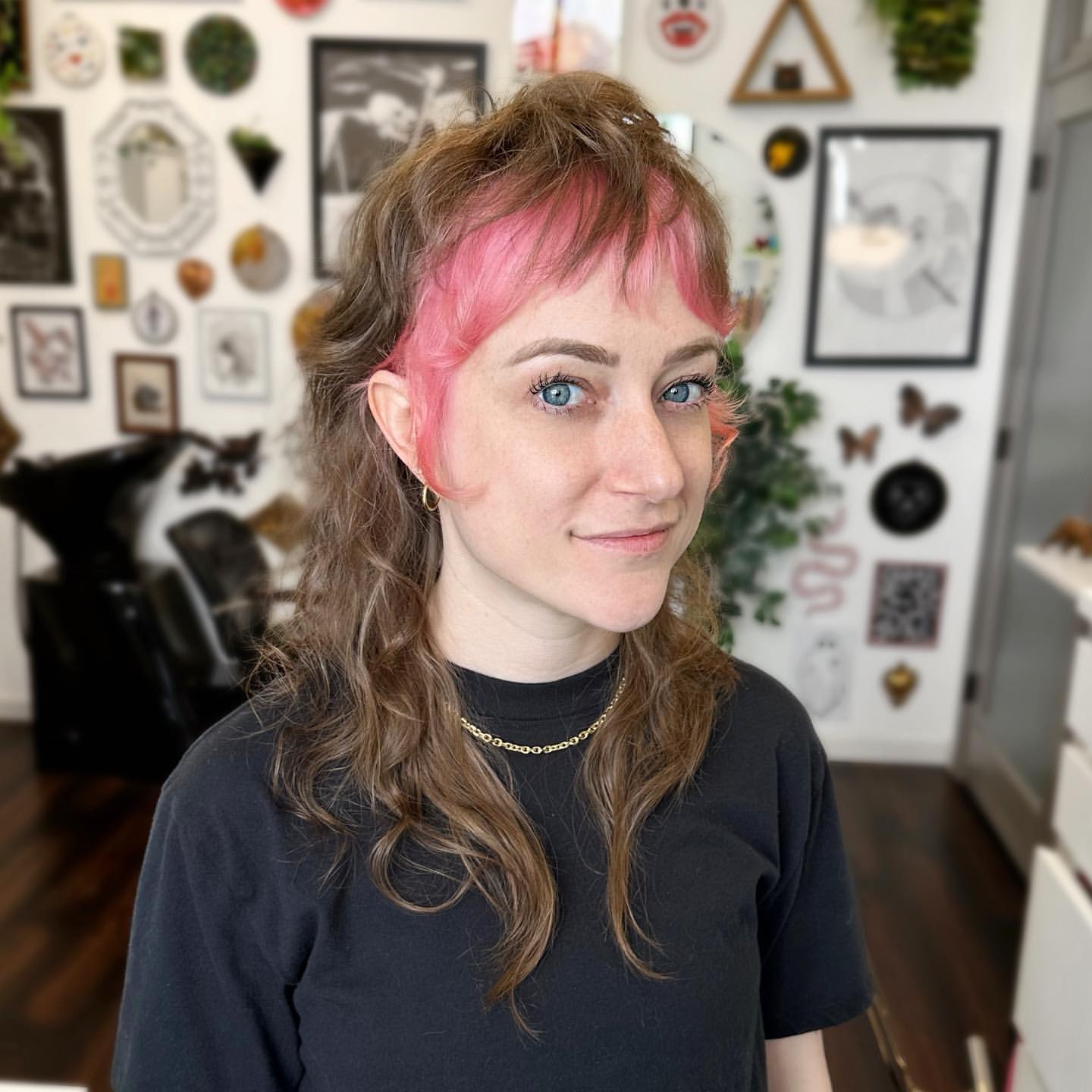 pink color block bangs