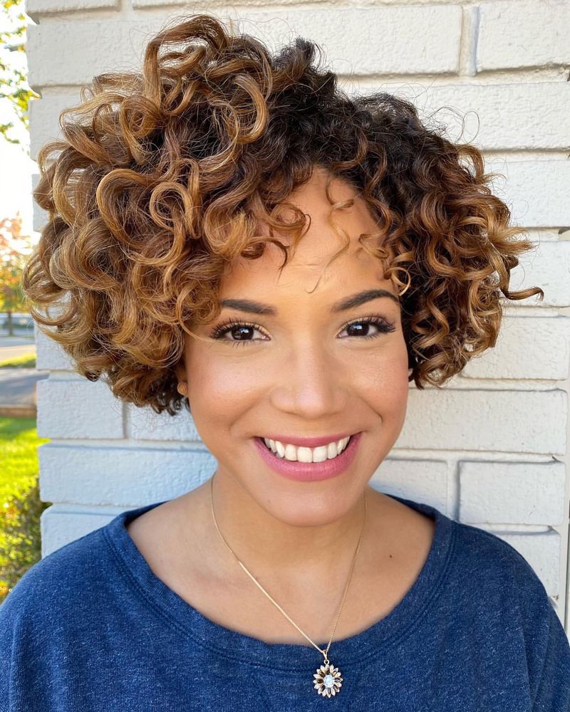 Curly Bob with Side-swept Bangs