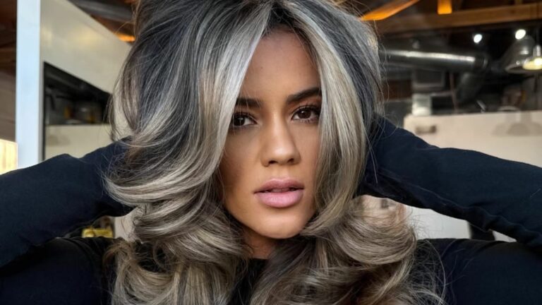 cheveux gris avec des mèches brunes