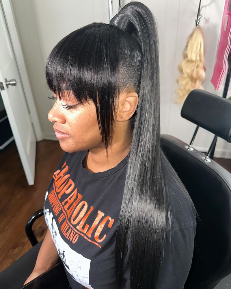 High Ponytail with Bangs