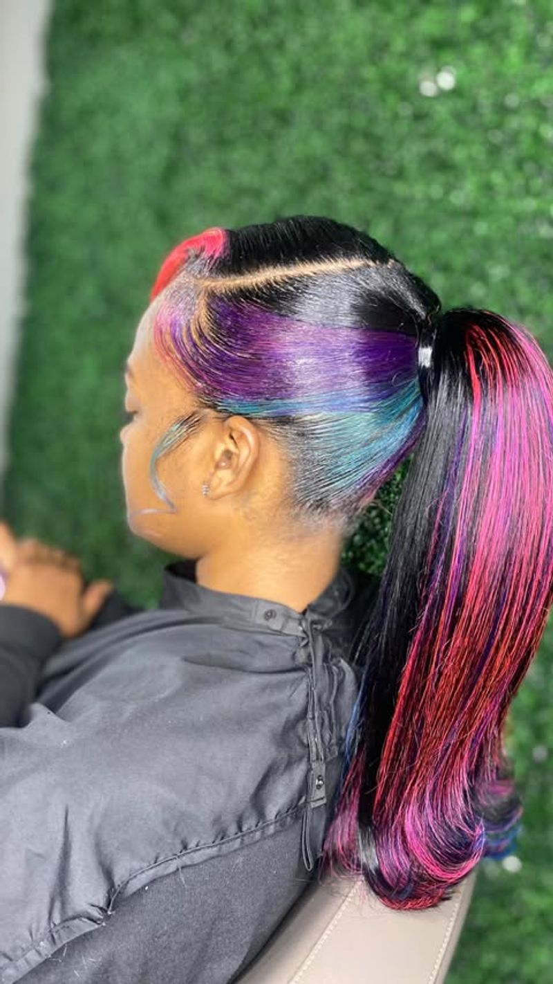 High Ponytail with Color Streaks