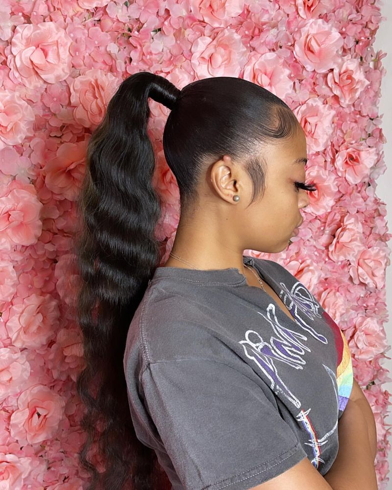 High Ponytail with Crimped Hair