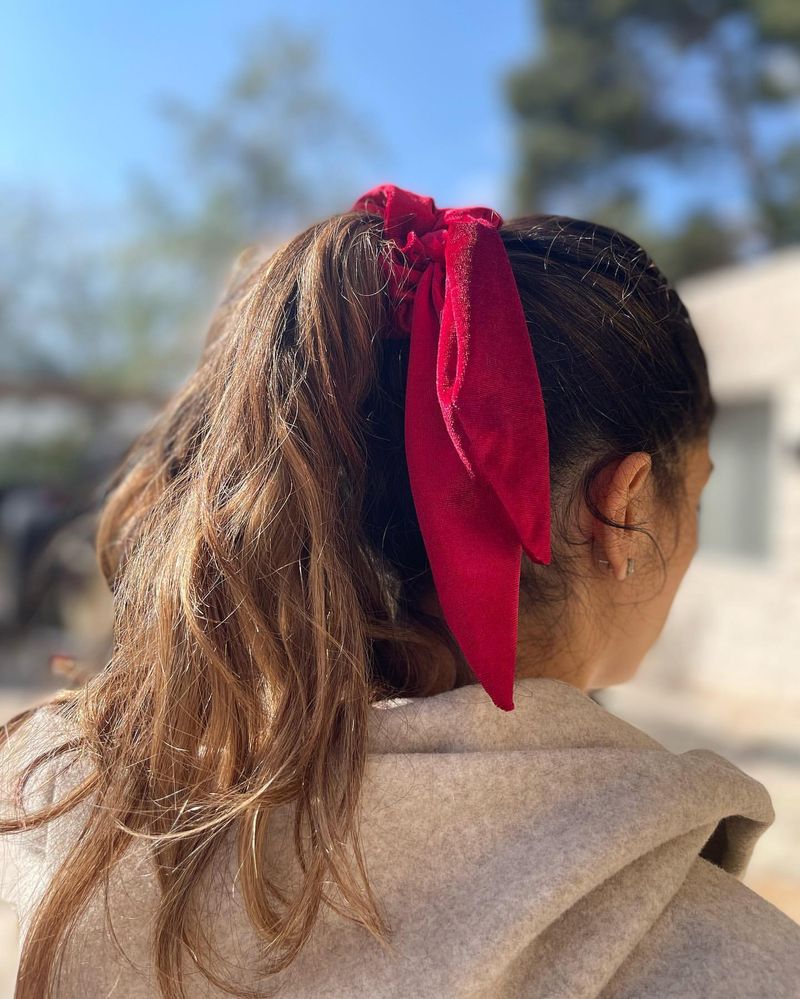 Coda di cavallo alta con scrunchie di velluto