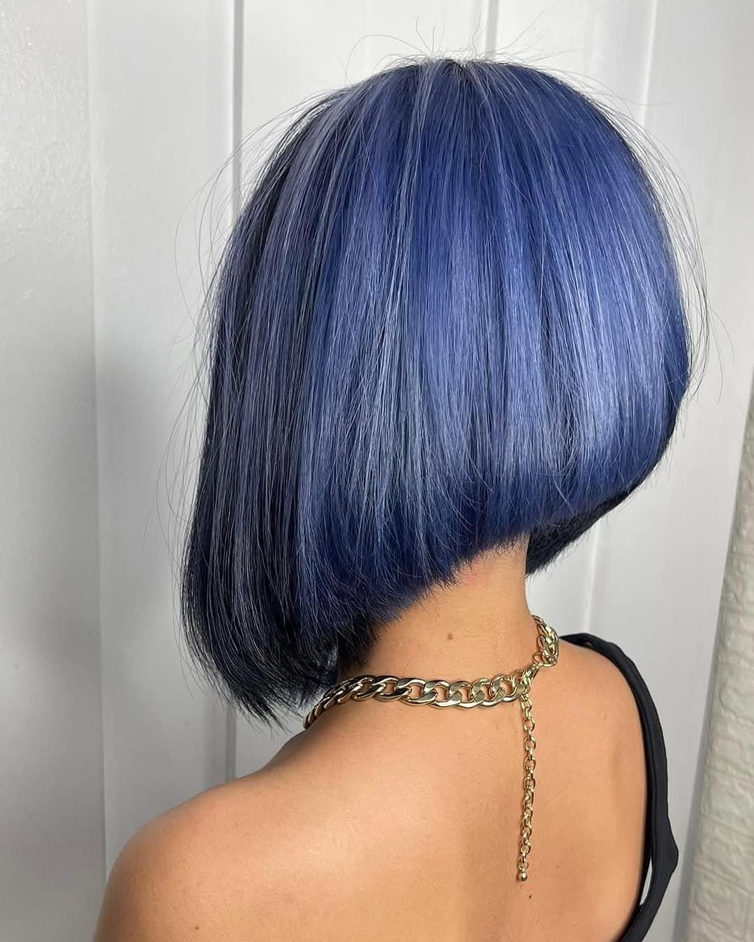 Layered Inverted Bob With Combination Of Blue & Black Hues