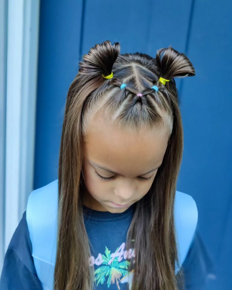 A vibrant image showcasing kids with diverse hairstyles, many featuring fine hair styled creatively into fun and trendy looks like buns, braids, and cuts.