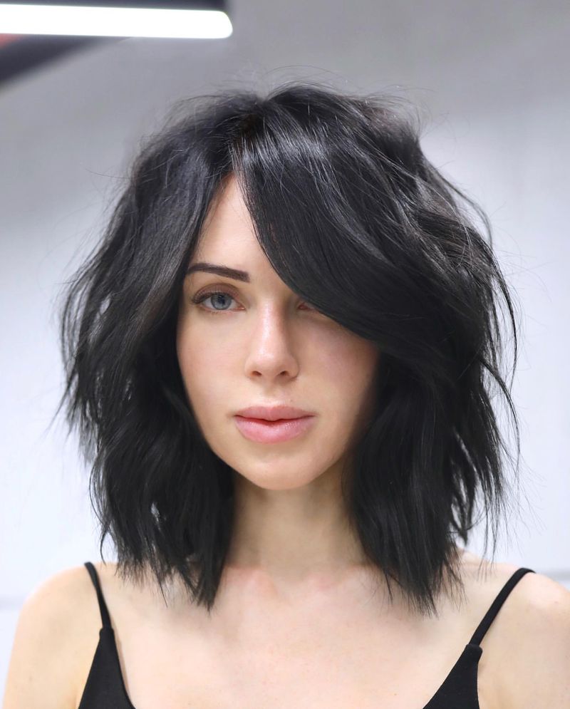 Textured Lob with Side-swept Bangs