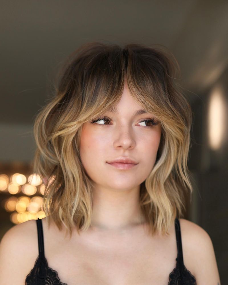 Wavy Lob with Curtain Bangs