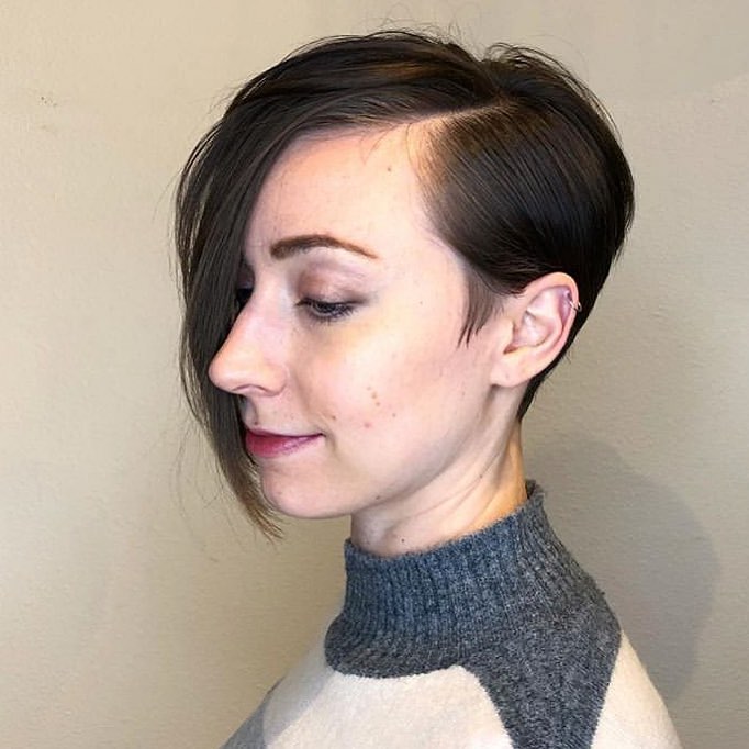 asymmetrical wedge haircut with bangs