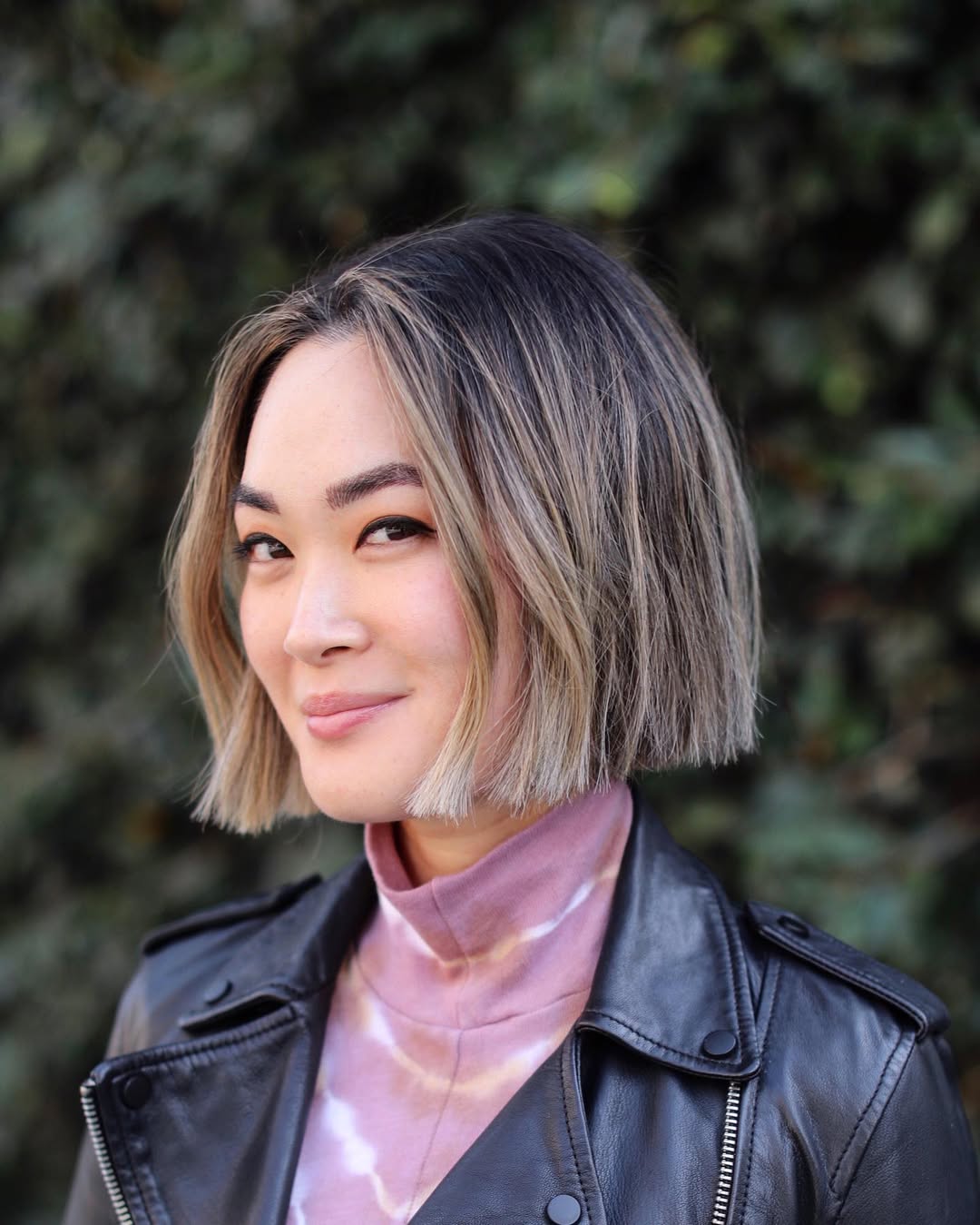 chin-length blunt bob balayage