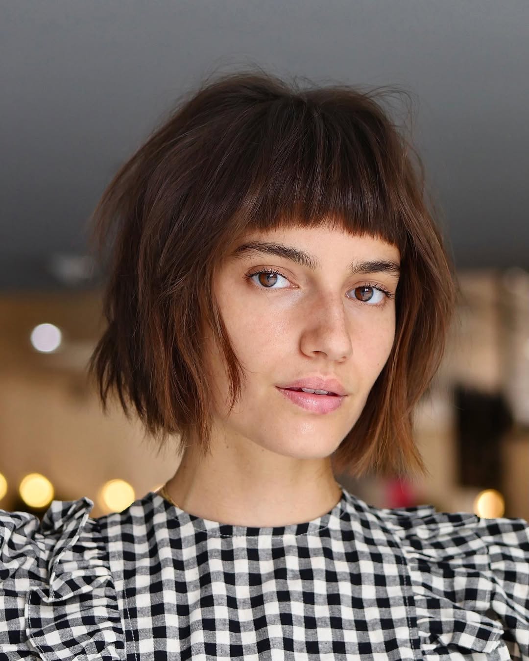 textured fringe on chin length hair