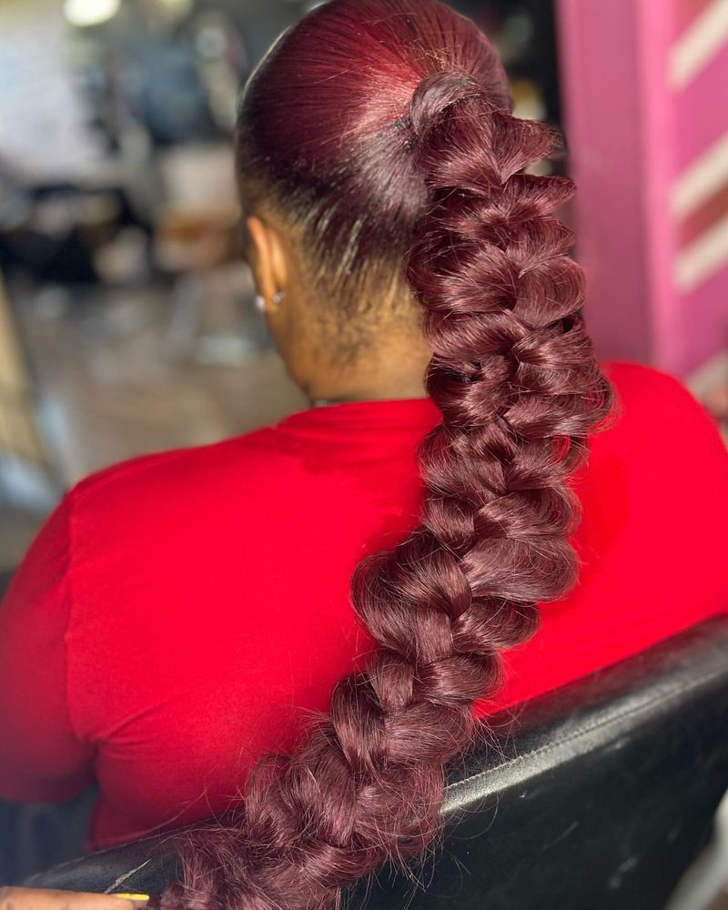 Cherry Red Braided Ponytail