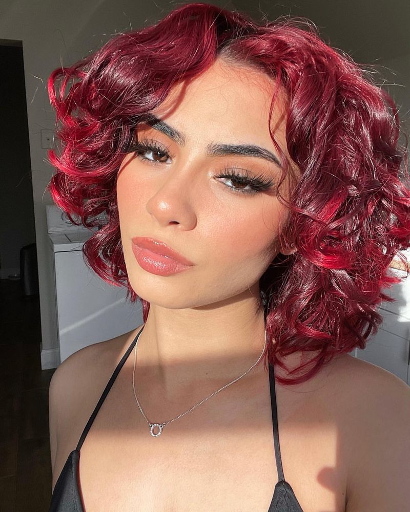 Cherry Red Curly Bob