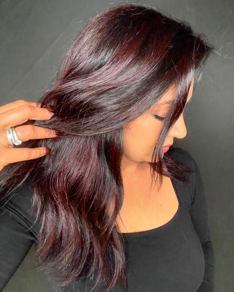 Cherry Red Highlights on Black Hair