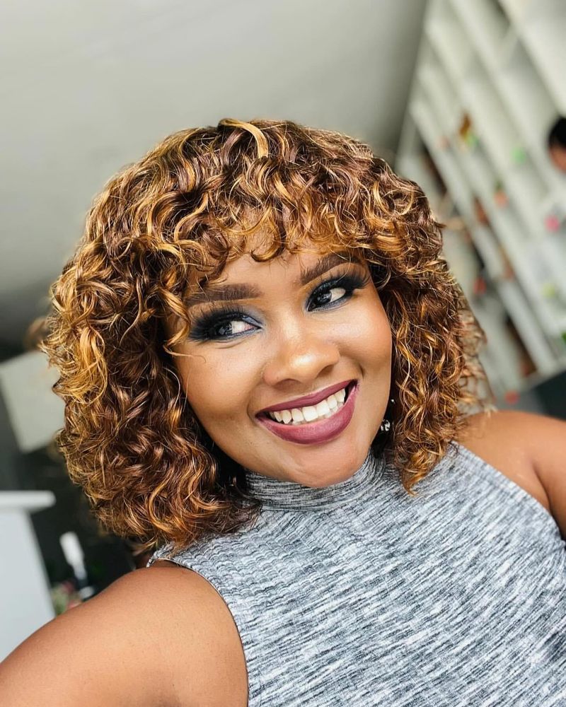 Chin-Length Curly Bob with Fringe