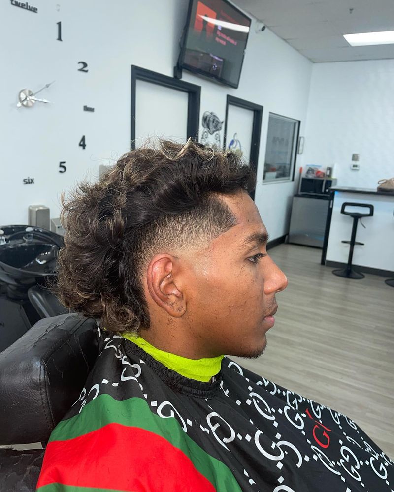 Curly Burst Fade Mullet