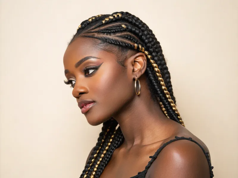 Ghana Braids with Highlighted Streaks