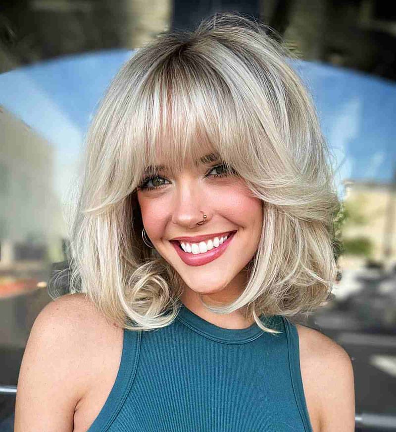 Layered Lob with Bangs