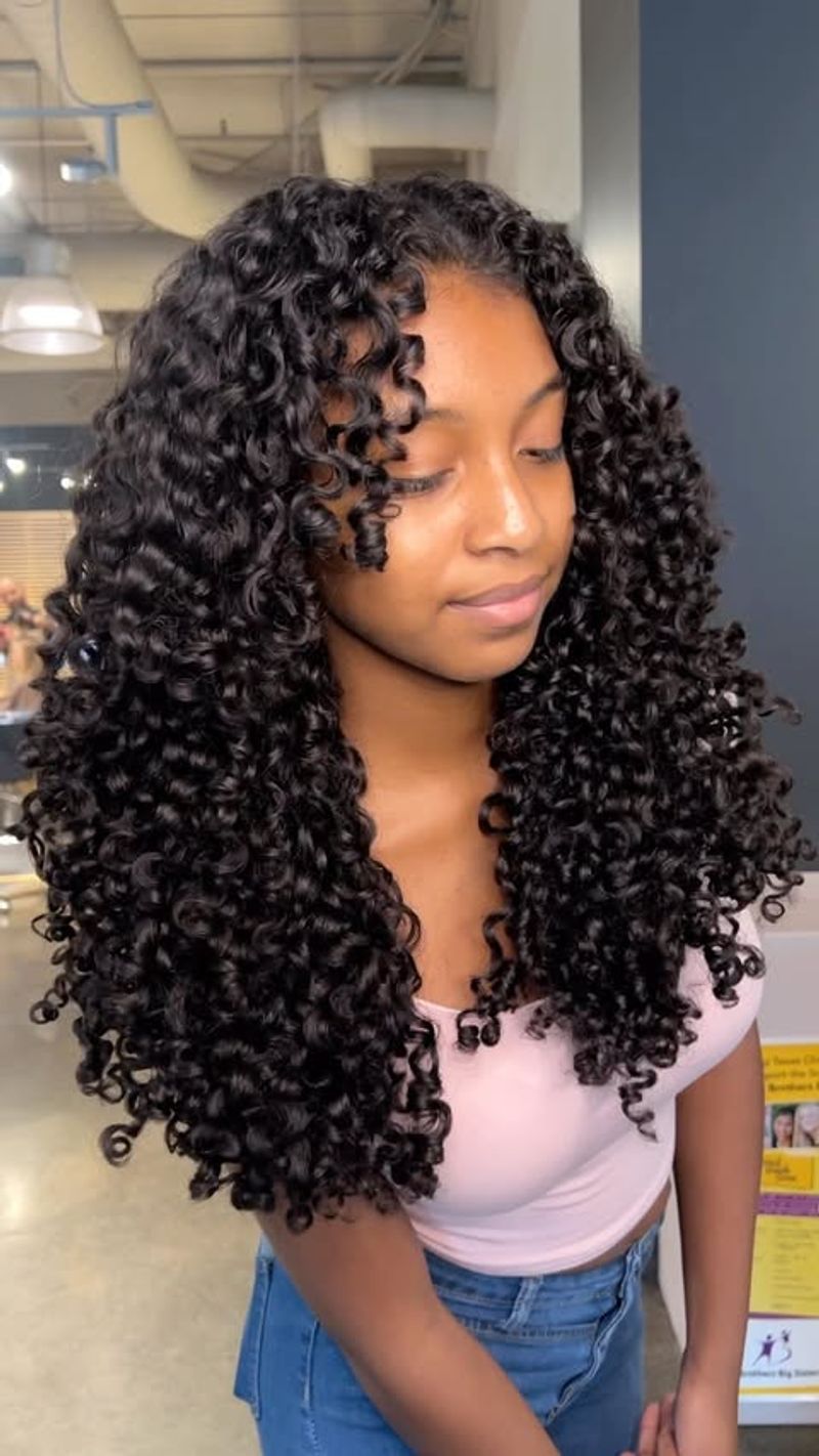 Long Layered Curls for Round Faces