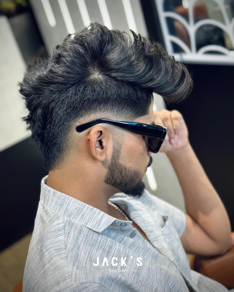 Pompadour Burst Fade Mullet