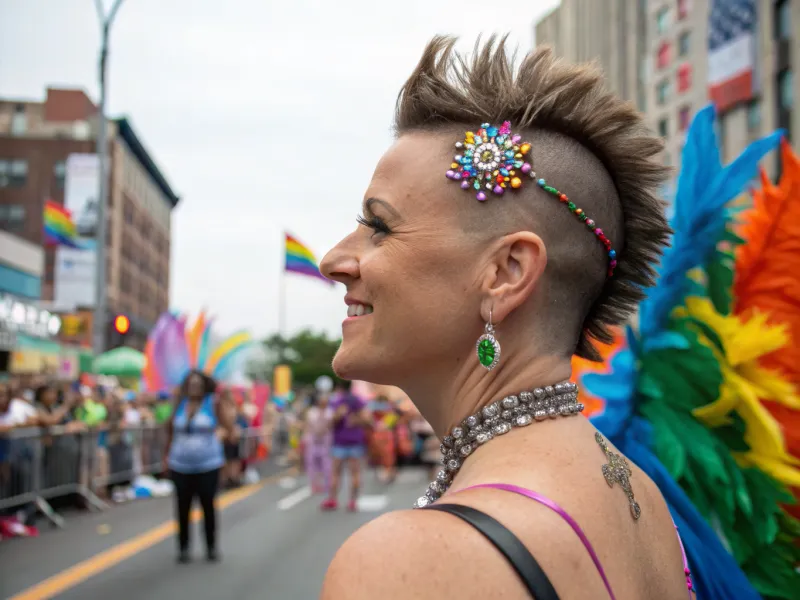 Mohawk court avec pierres précieuses