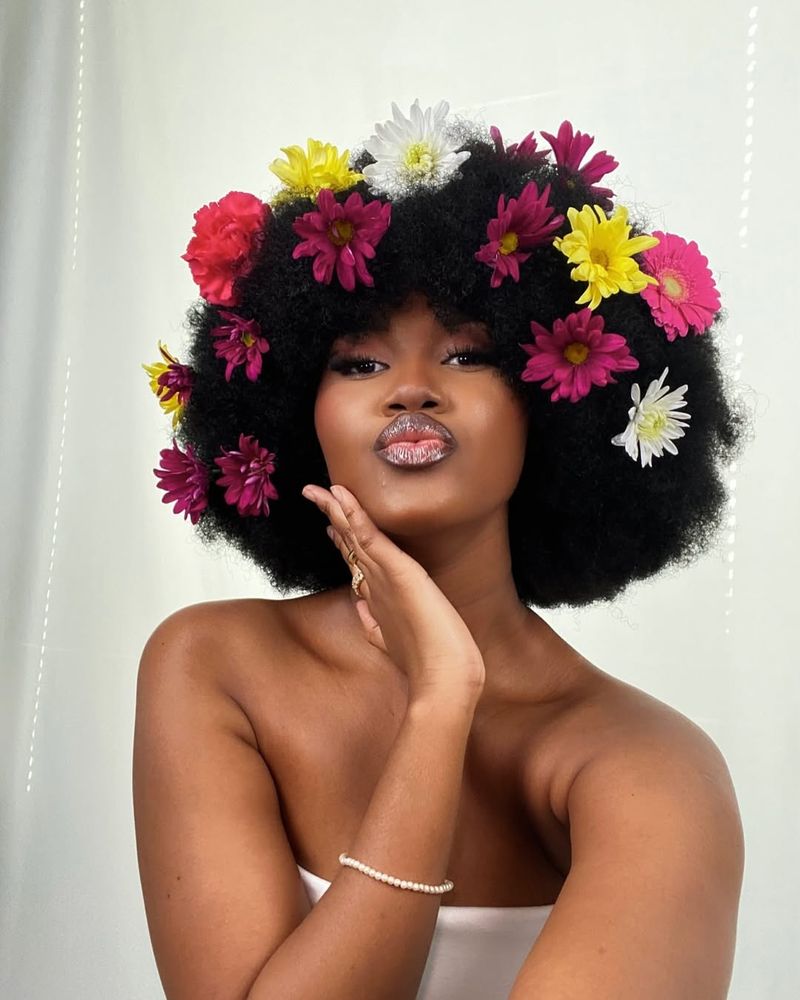 Sculpted Afro with Flowers