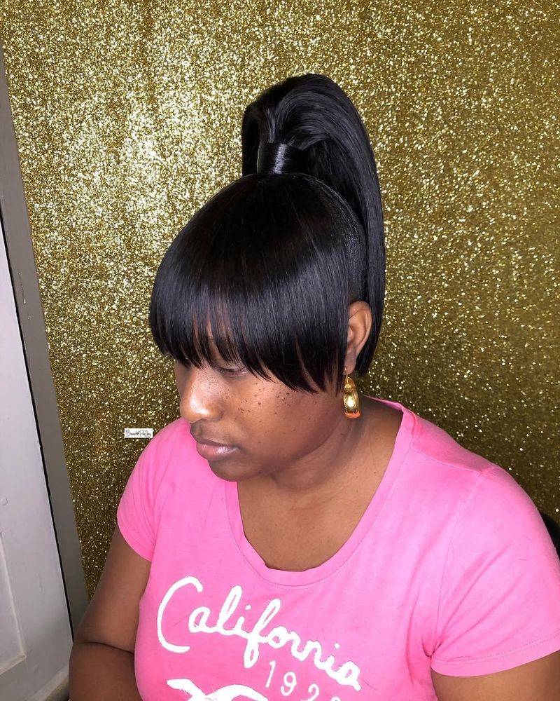 Blunt Bangs with Ponytail