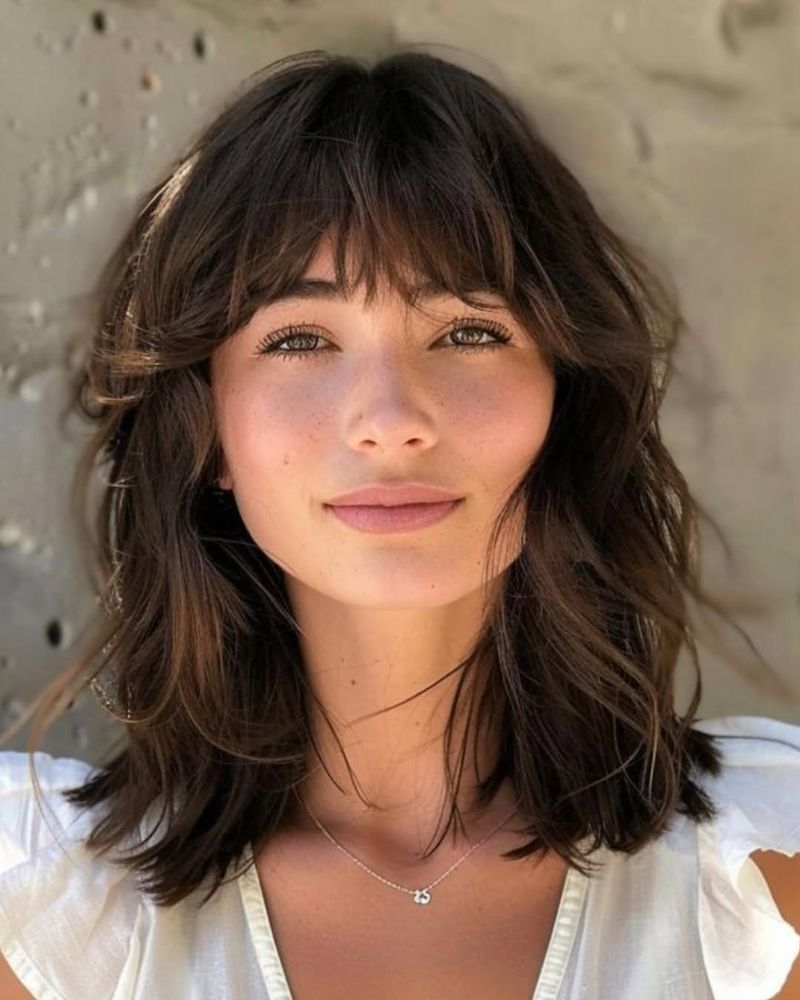 Blunt Bangs with Beach Waves