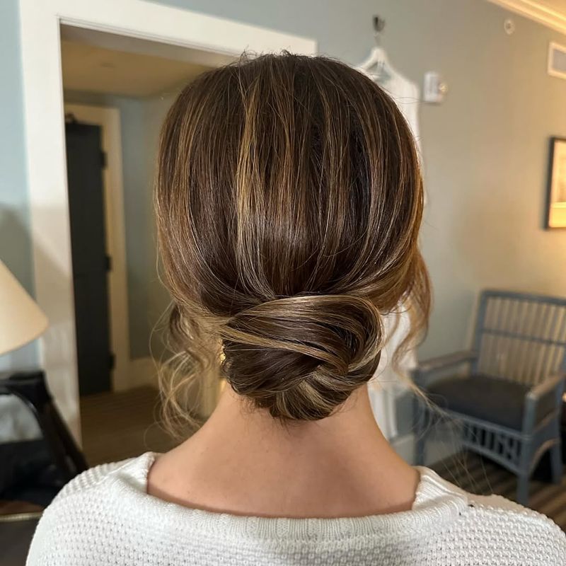 Caramel Brown Bun with Loose Strands