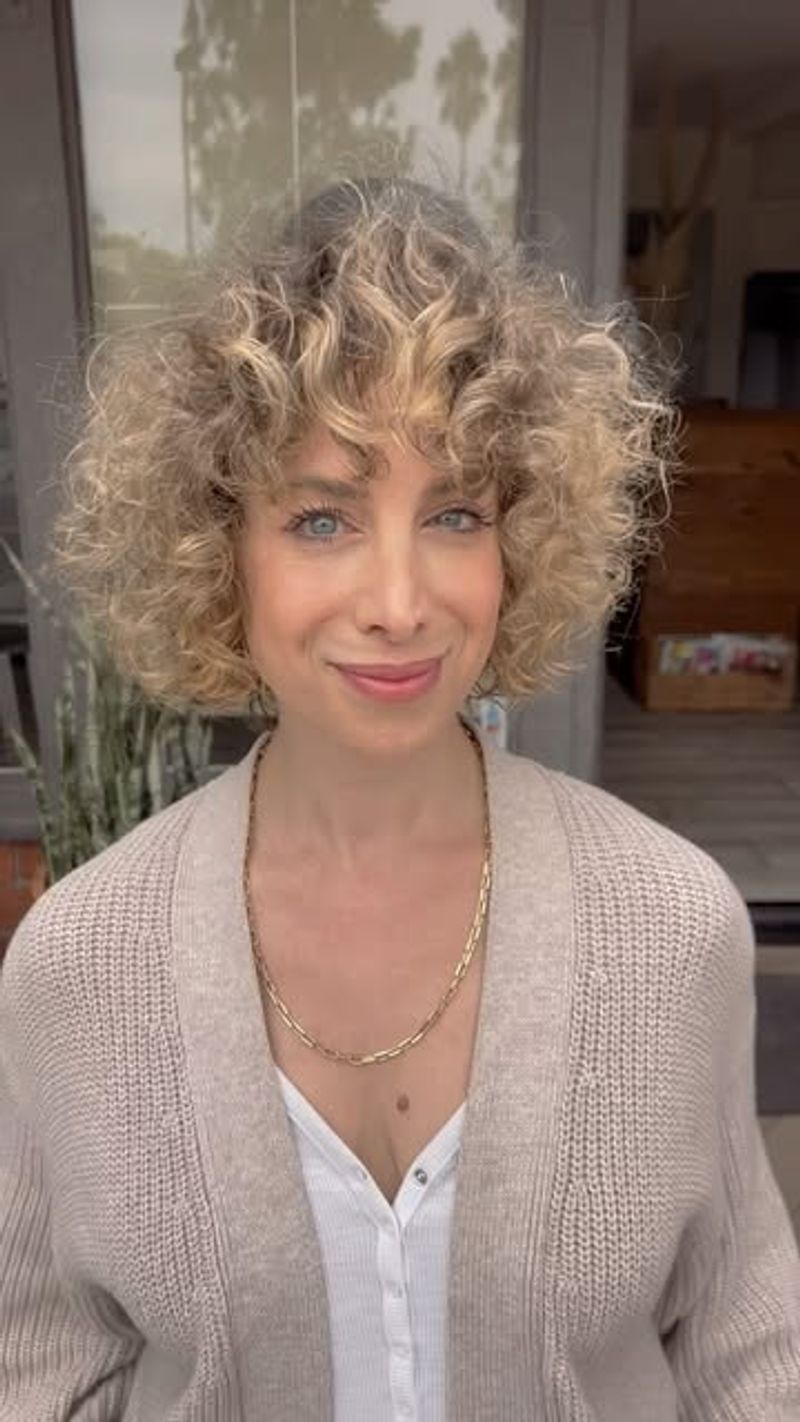 Blonde Curly Bob with Bangs