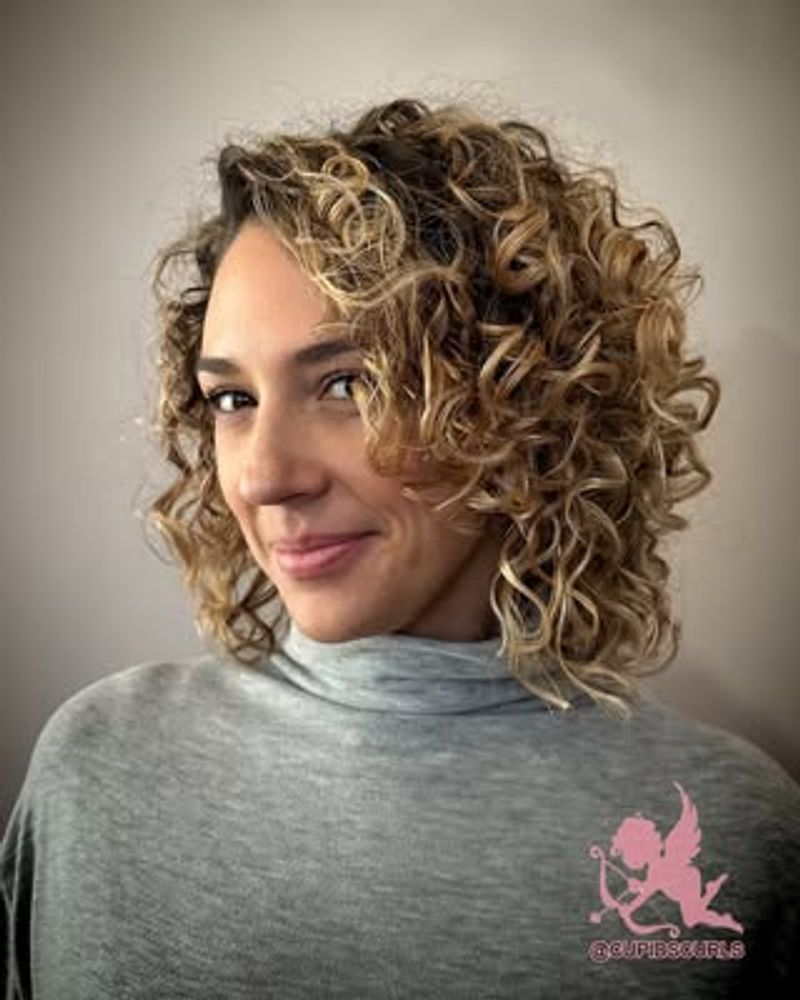 Curly Bob with Sunkissed Highlights