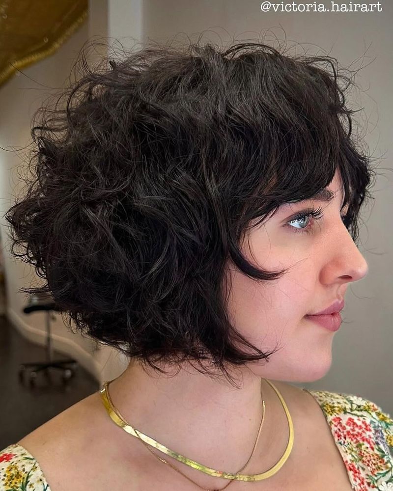 Curly Bob with Feathered Ends