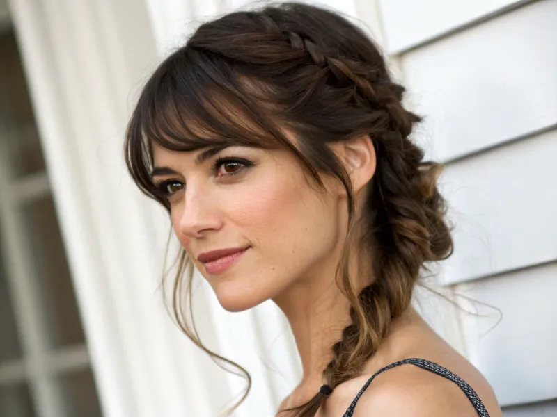 French Braid with Side Swept Bangs