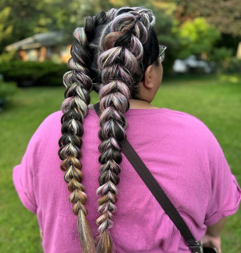 French Braids with Color Streaks