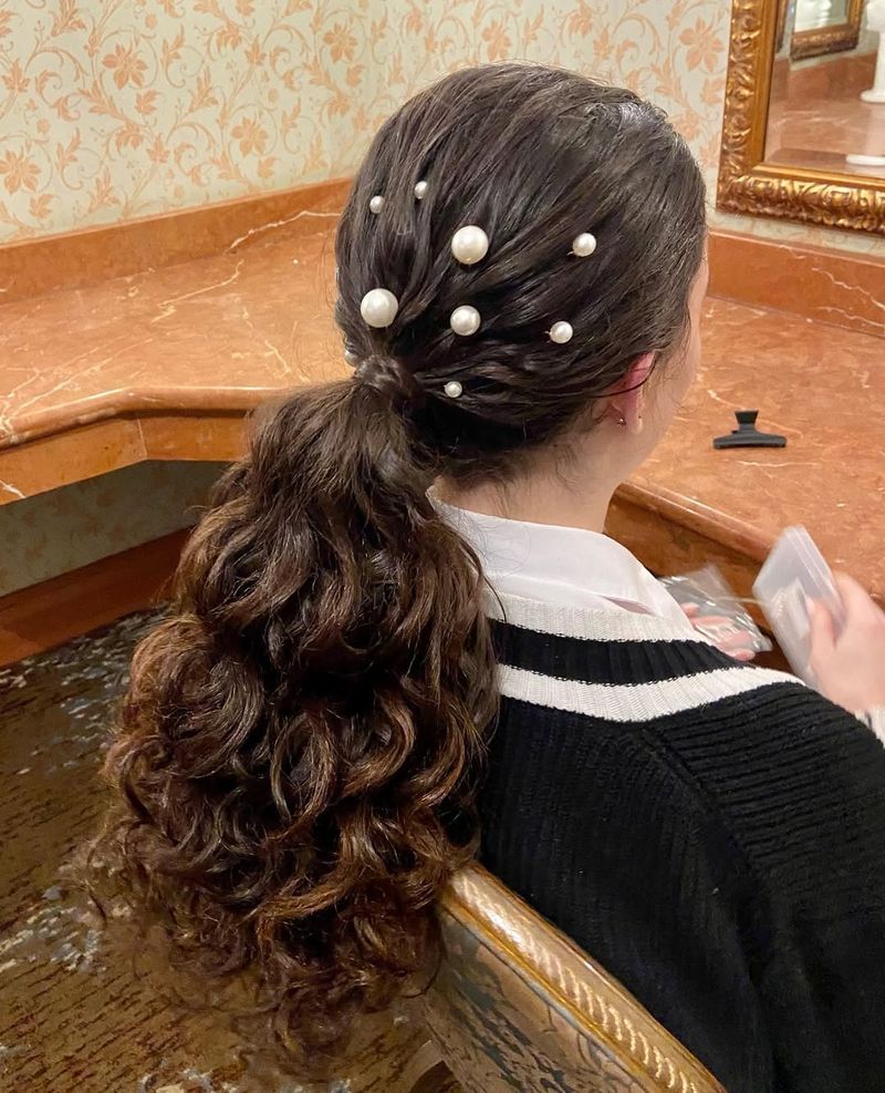 Elegant Ponytail with Pearl Pins