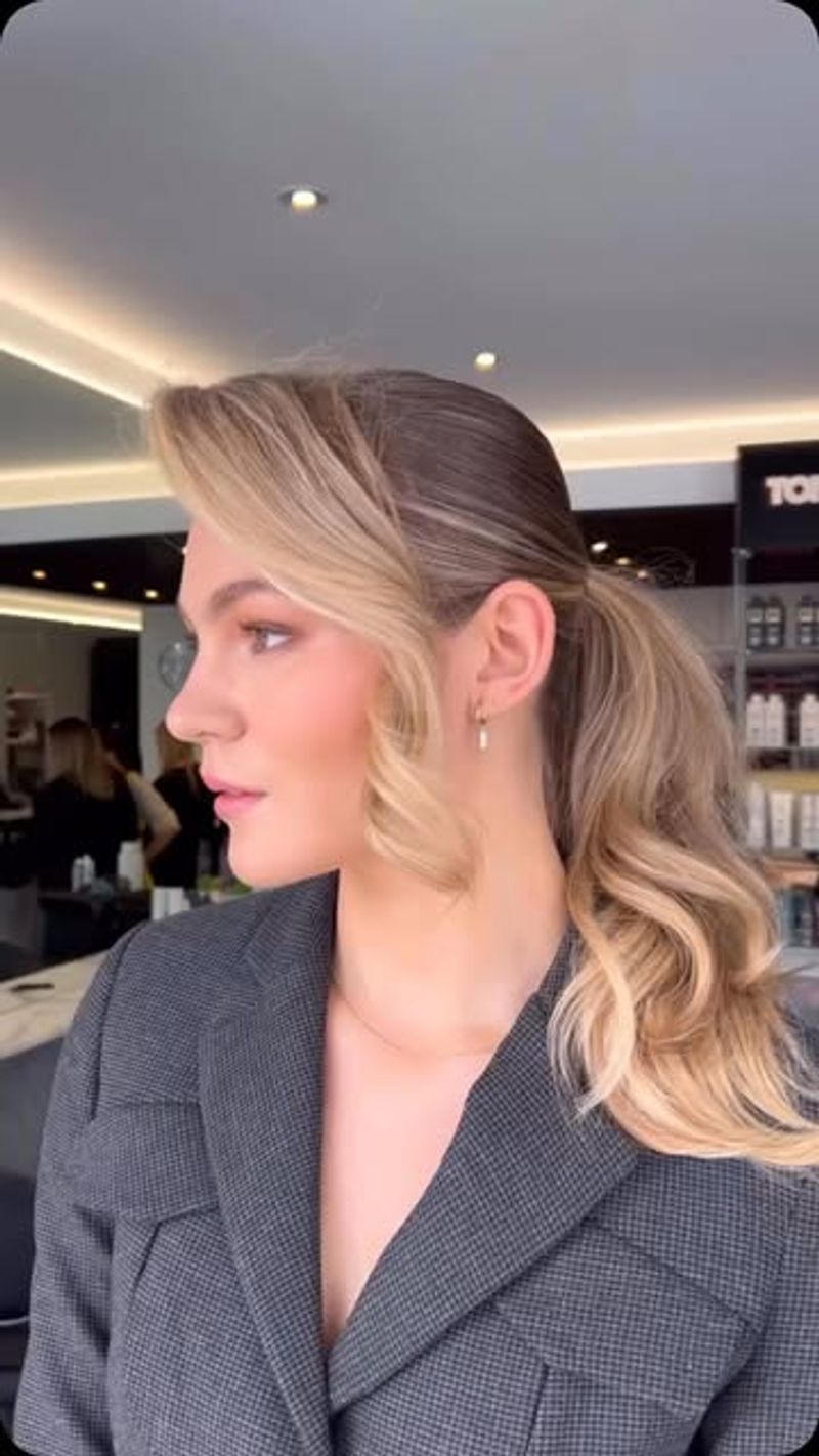 Curled Ponytail with Side Swept Bangs