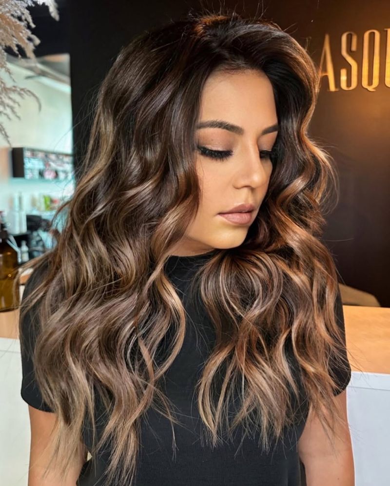 Caramel Balayage on Dark Hair