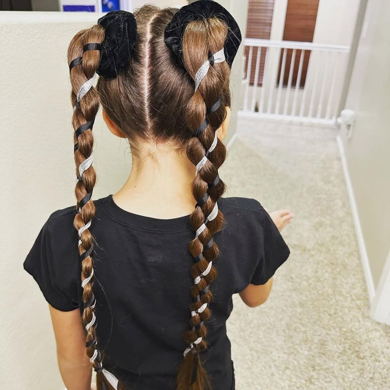 Braided Pigtails with Ribbon