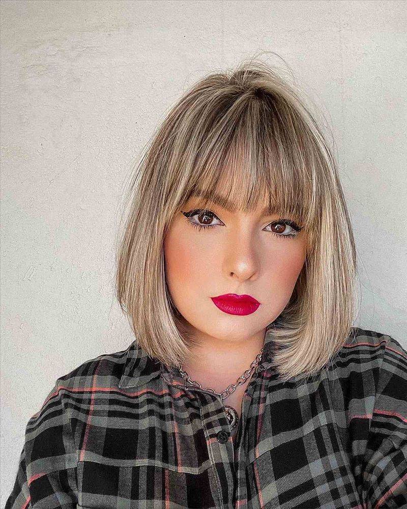 Sleek Lob with Straight Across Bangs