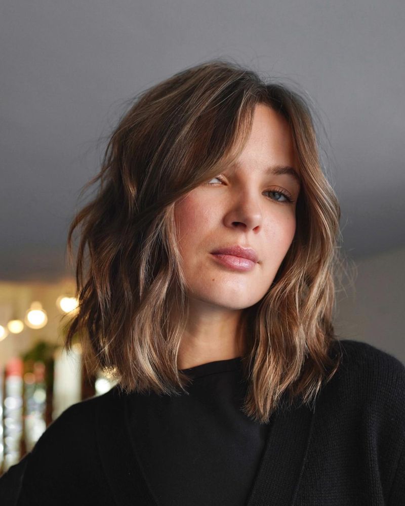 Textured Lob with Curtain Bangs