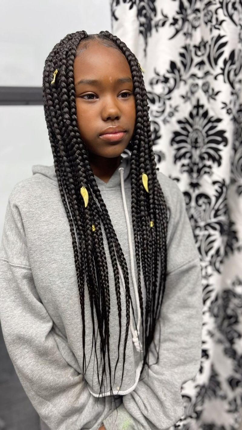 Box Braids With Gold Cuffs