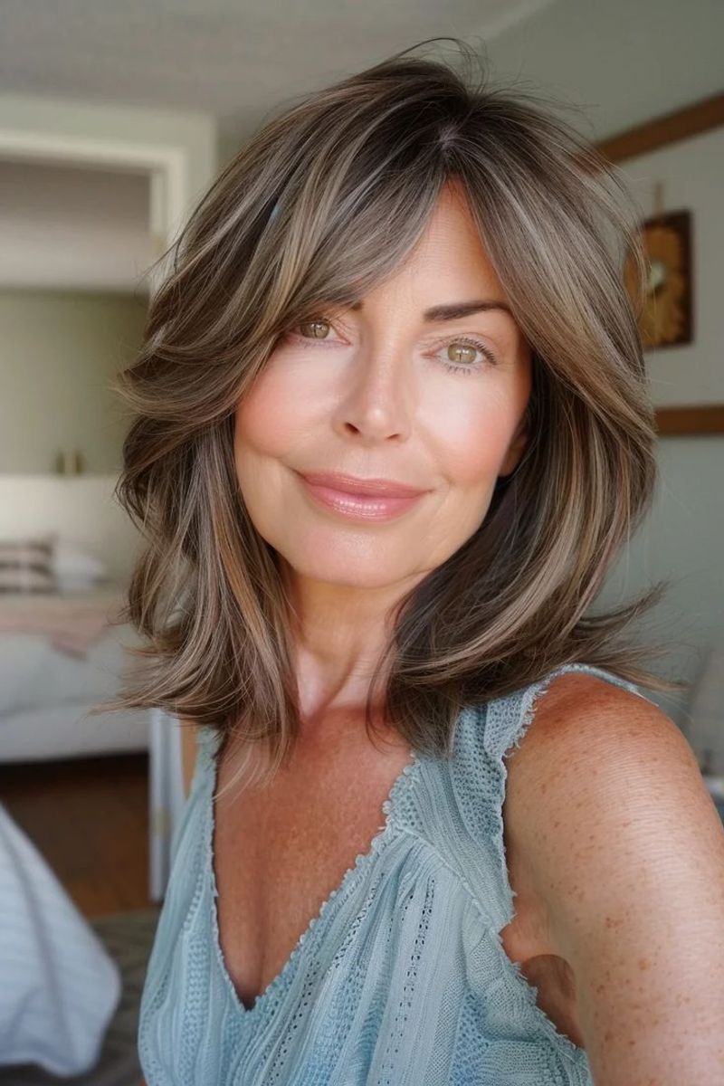 Layered Lob with Side-Swept Bangs