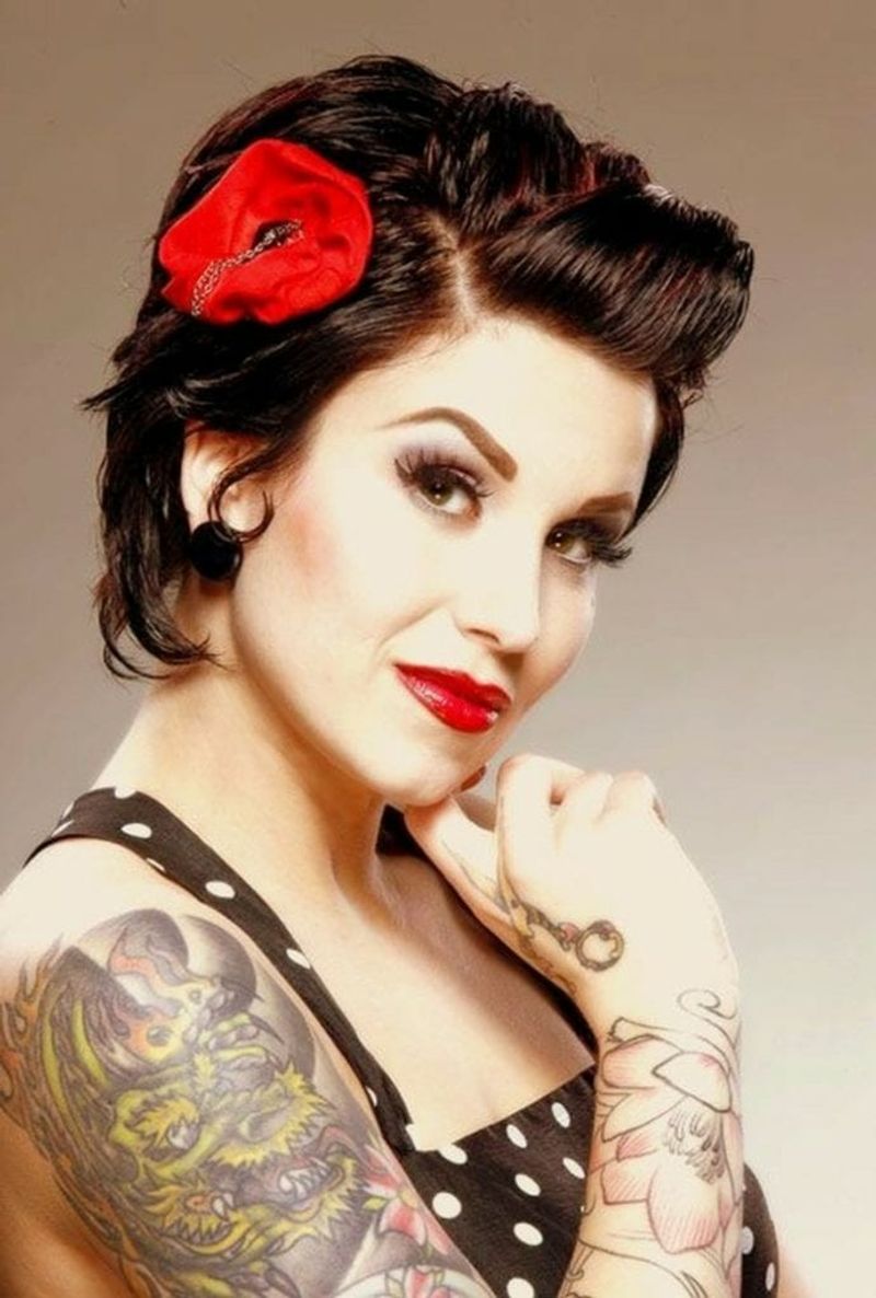 Vintage-Inspired Pixie with Side-Swept Victory Rolls