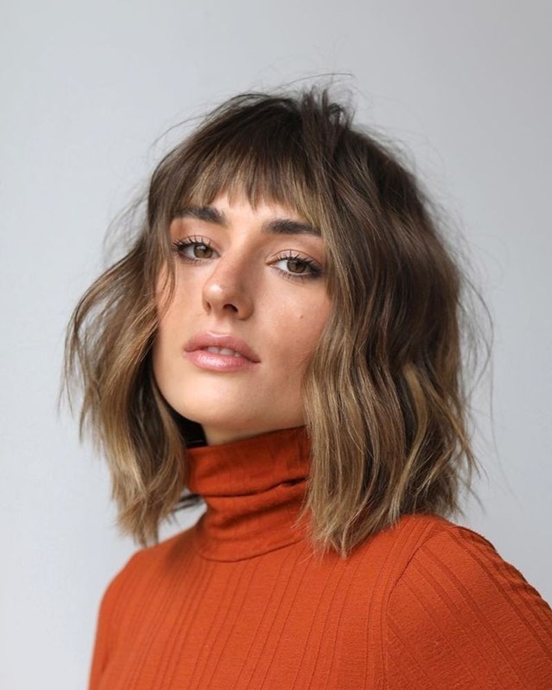 Textured Lob with Micro-Bangs